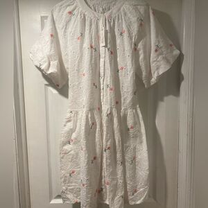 Stitch Drop Floral White Eyelet Lace Dress Boho Prairie Puff Sleeve Medium NWT
